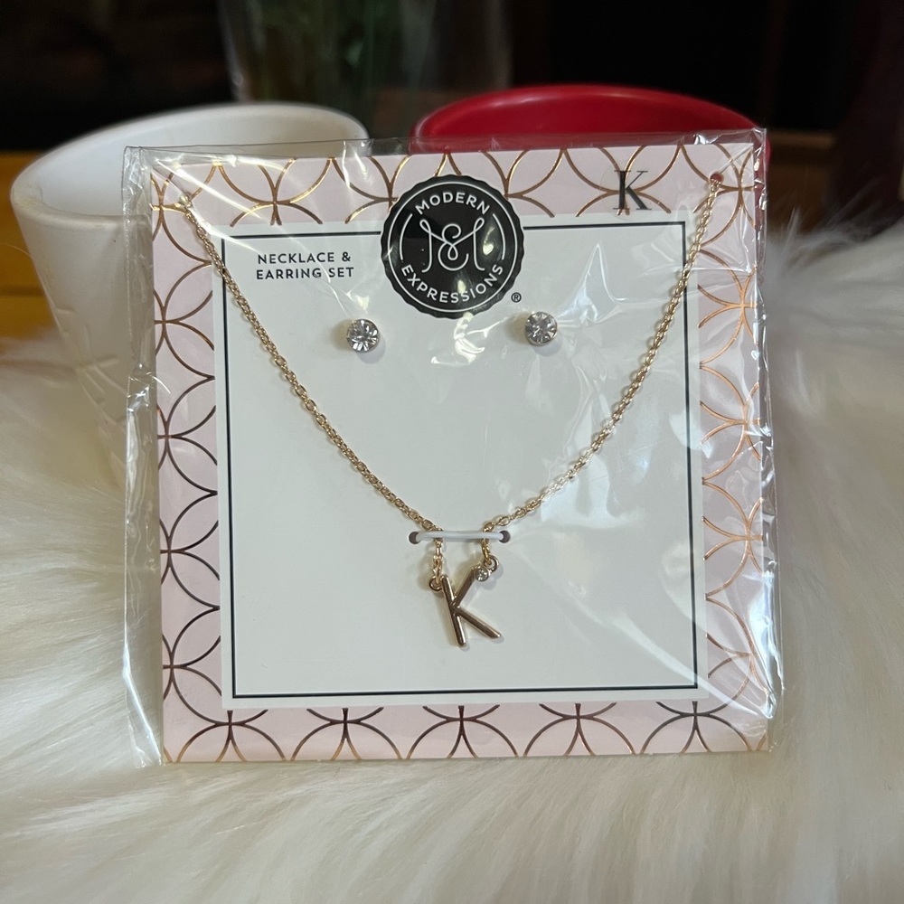 Modern Expressions Letter K Necklace and Studs